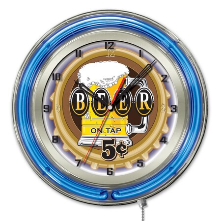 Beer 5 Cents Double Neon Ring,19 Dia. Logo Clock